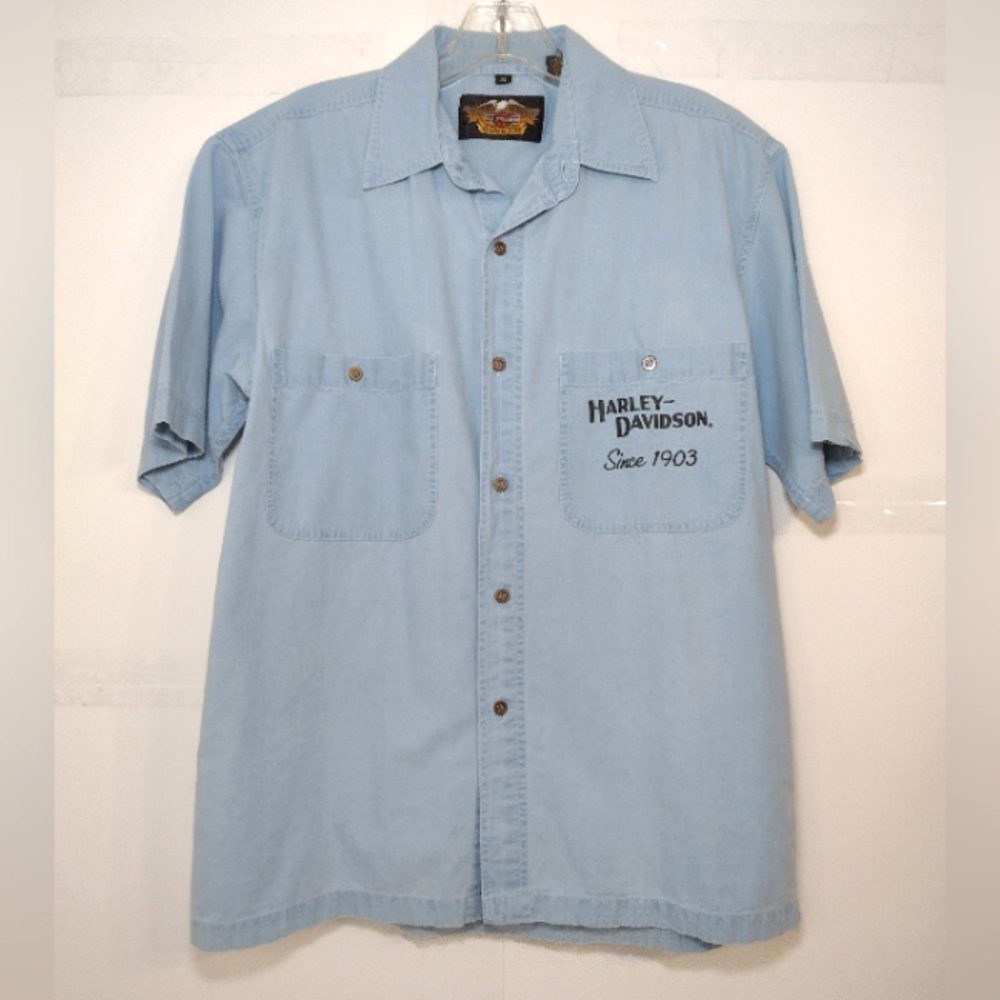 Harley-Davidson Light Blue Short Sleeve Button-Down Shirt